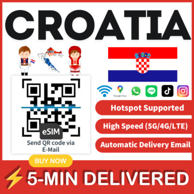 [eSIM] Croatia SIM e-SIM card Travel Sim card Tarjeta eSIM Dato Data only   A+