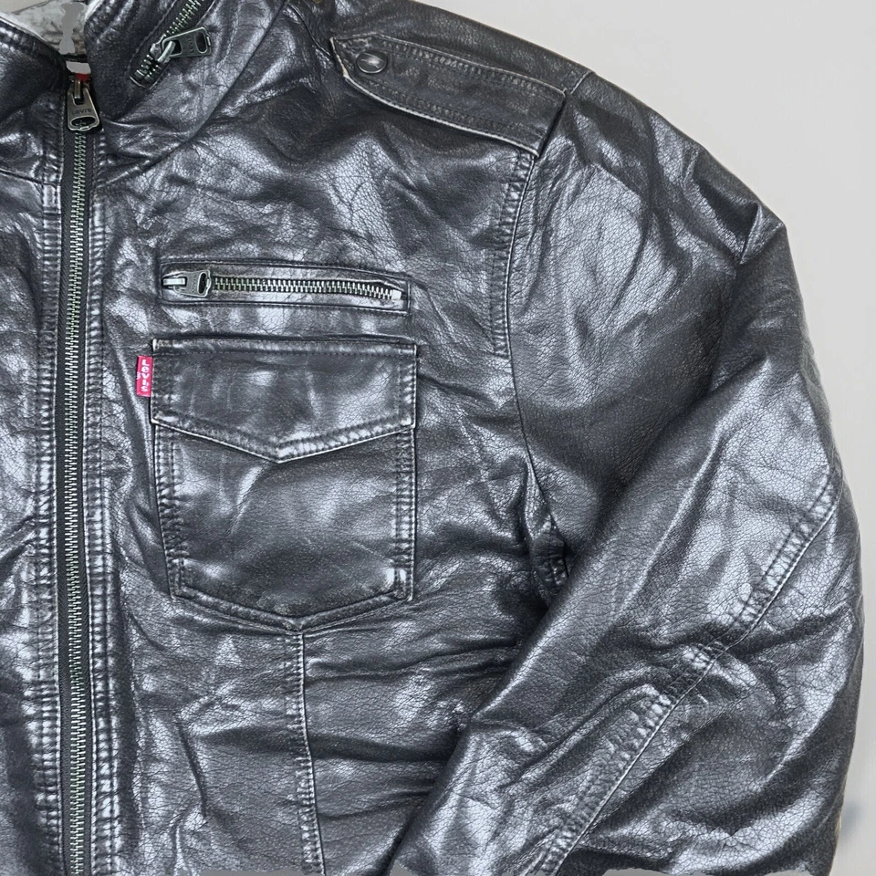 Levi's Vintage Cuero Cazadora Vaquera Talla L Gris Oscuro Negro Moto Hombre - Imagen 2 de 4