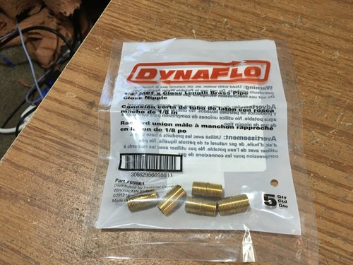 Brass Pipe Nipple 1/8" Male NPT x Close Length Qty 5