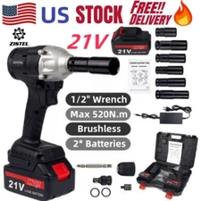 1/2'' Cordless Electric Impact Wrench Gun w/ 2 Li-ion Battery High Power Driver