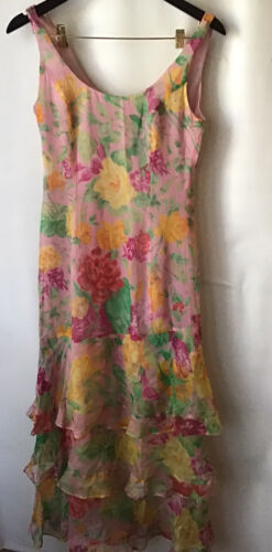 Kenzo Maxi Floral Tiered Silk Chiffon dress Pink Y