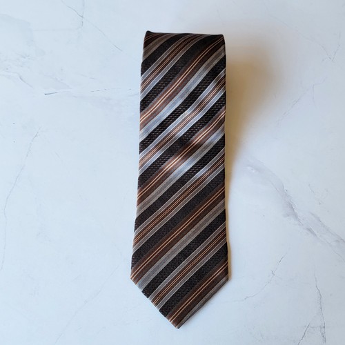BOSS by HUGO BOSS Men's Neck Tie 100% Silk Brown Stripe Pattern
