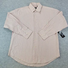 Van Heusen Shirt Cotton Button Front L/S Green/Pink Stripe Men's L 16-16.5 NWT