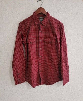 Filson Western Trim Fit Plaid Flannel Shirt Size S Pearl Snap Button Red Black