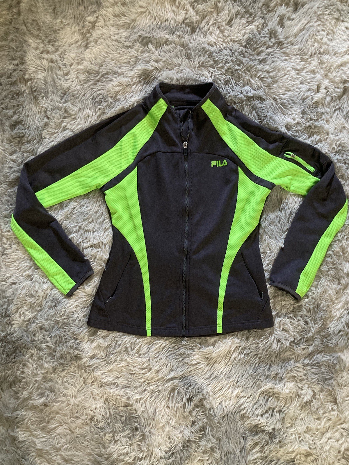 Giacca donna Fila grigio verde lime con zip taglia media tasche activewear