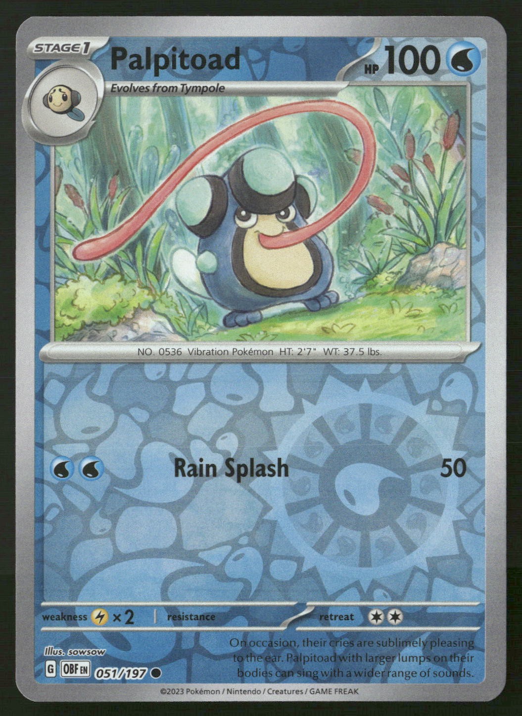 Palpitoad 051/197 Common Obsidian Flames Pokemon Reverse Holo Near Mint