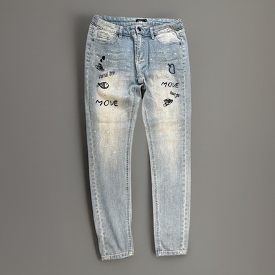 MOMA Y2K Rhinestone Embroidered Jeans Women s Size 38 Light Wash Denim -691