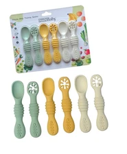 6 Pack Baby Led Weaning Silicone Spoon Set New Multicolor (Green Yellow White)