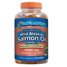 Pure Alaska Omega-3 Wild Alaskan Salmon Oil 1000mg, 210 Softgels *HEART HEALTH*