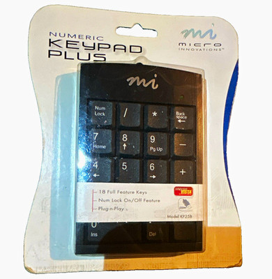 Micro Innovations USB Numeric Keypad Plug & Play Num Lock On/Off Black KP25B