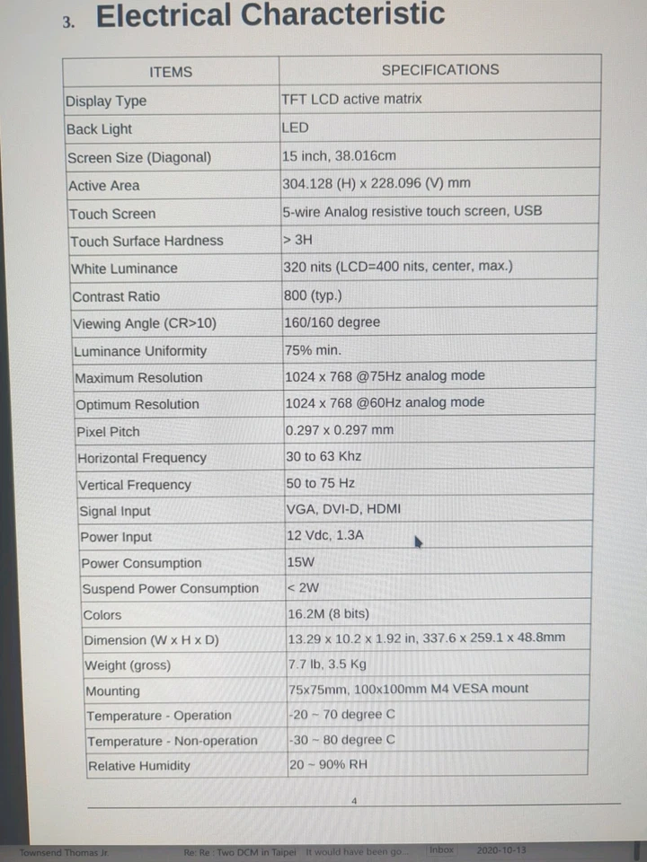 15 Inch Resistive Touch Monitor, Open Frame. New - Image 2 of 3