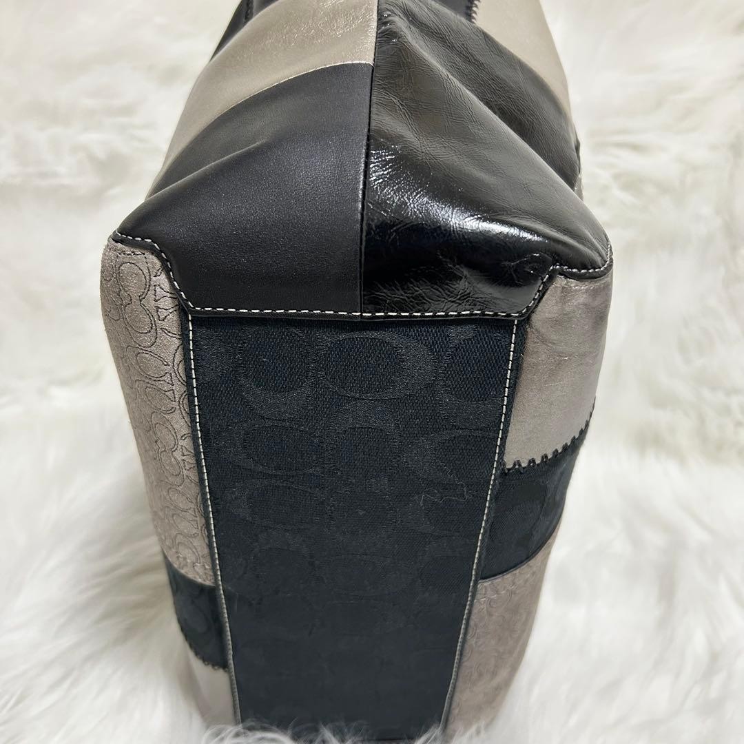 COACH Patchwork Tote Bag Black Gray Multi-materia… - image 5