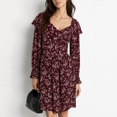 REBECCA TAYLOR Tilda Silk Floral Burgundy Dress Size 0