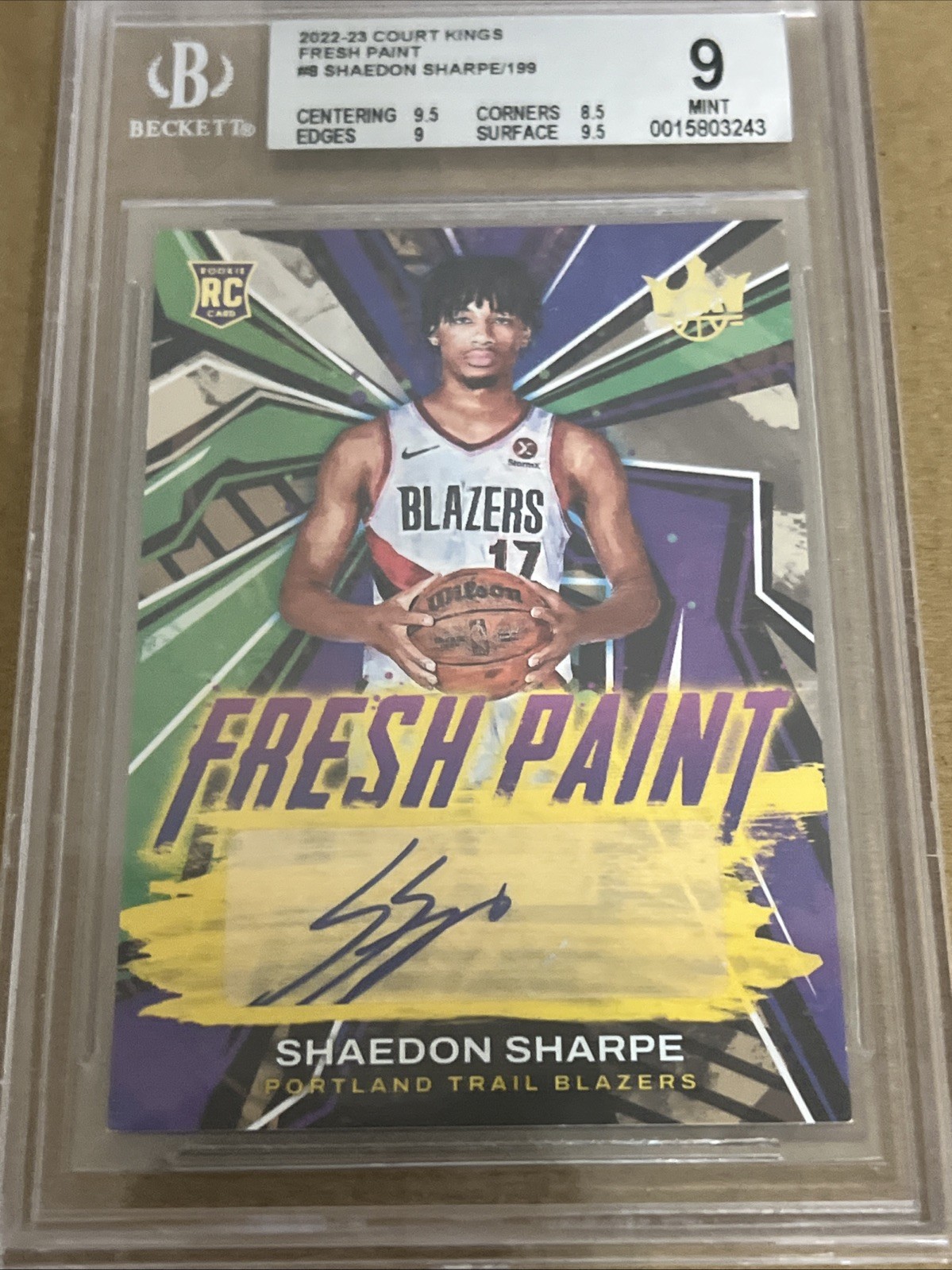 2022-23 Court Kings Shaedon Sharpe Fresh Paint /199 RC Auto Beckett 9 MINT 🔥