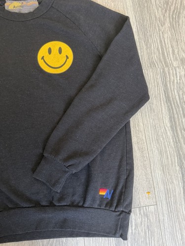Aviator Nation Black Smiley Face Pullover Sweatshirt Women's M Long Sleeve - Picture 2 of 4