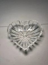 Vintage 6" Heart Shape Trinket Dish Candy Bowl Clear Heavyweight Cut Glass