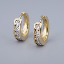 14k Diamond Huggie Hoop Earrings Yellow Gold 0.5 ctw 1/2" 12mm Channel EG2760