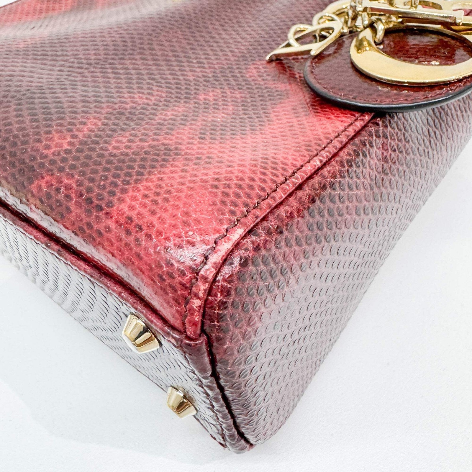 DIOR Mini Lady Dior Red Lizard Embossed Leather Two Way Bag — image 9