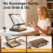 Book Stand Storage Holder Reading Hands Free Wooden Cookbook Kitchen Counter