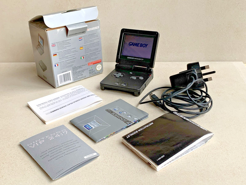 Nintendo Game Boy Advance SP AGS-001 Black AGS S ZKA Boxed Cables Instructions
