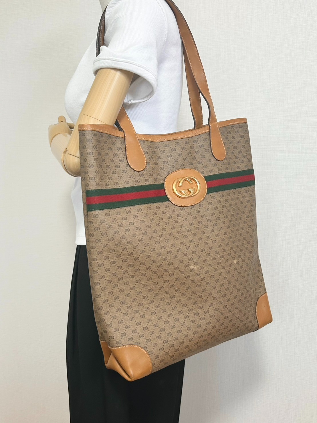 GUCCI Shoulder Bag Tote Bag Micro GG Sherry Line Vintage Authentic