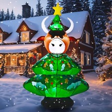 Soulchen 5FT Christmas Inflatable Highland Cow Outdoor Decorations in Green