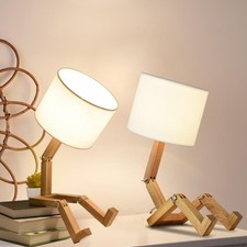 Robot Cute Desk Lamp Set of 2, Wooden Bedside Table Lamp Unique Fun Robot Lam...