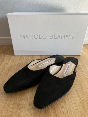 MANOLO BLAHNIK Black Suede Flat Mules Shoes Women's Size 36 US6 - Main Image
