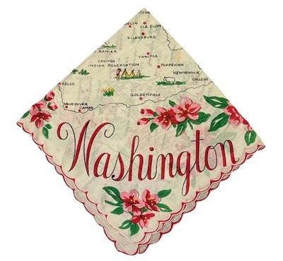 Vintage Hankie WASHINGTON State Map Travel Souvenir Handkerchief