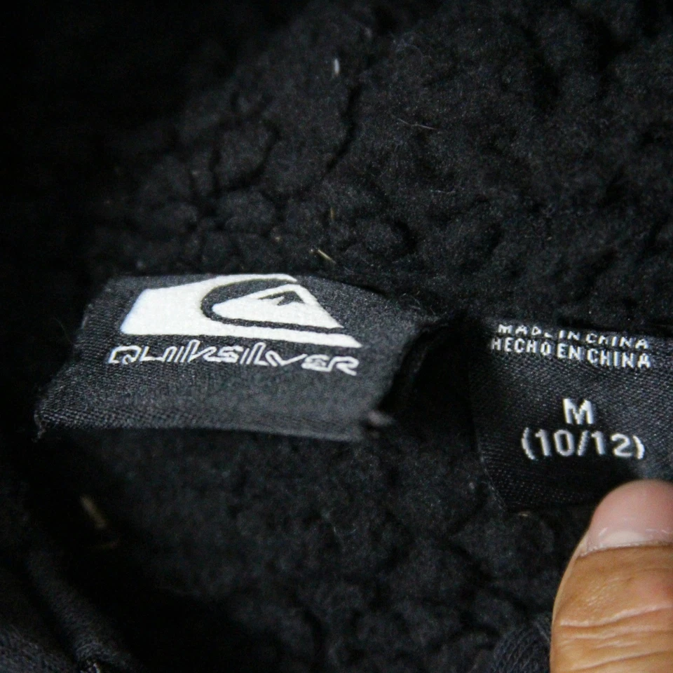 Sudadera con Capucha Quiksilver Niños M Negra Forrada Sherpa Cremallera Completa Y2K Patinador Retro Ropa de Calle Foto 4 de 4