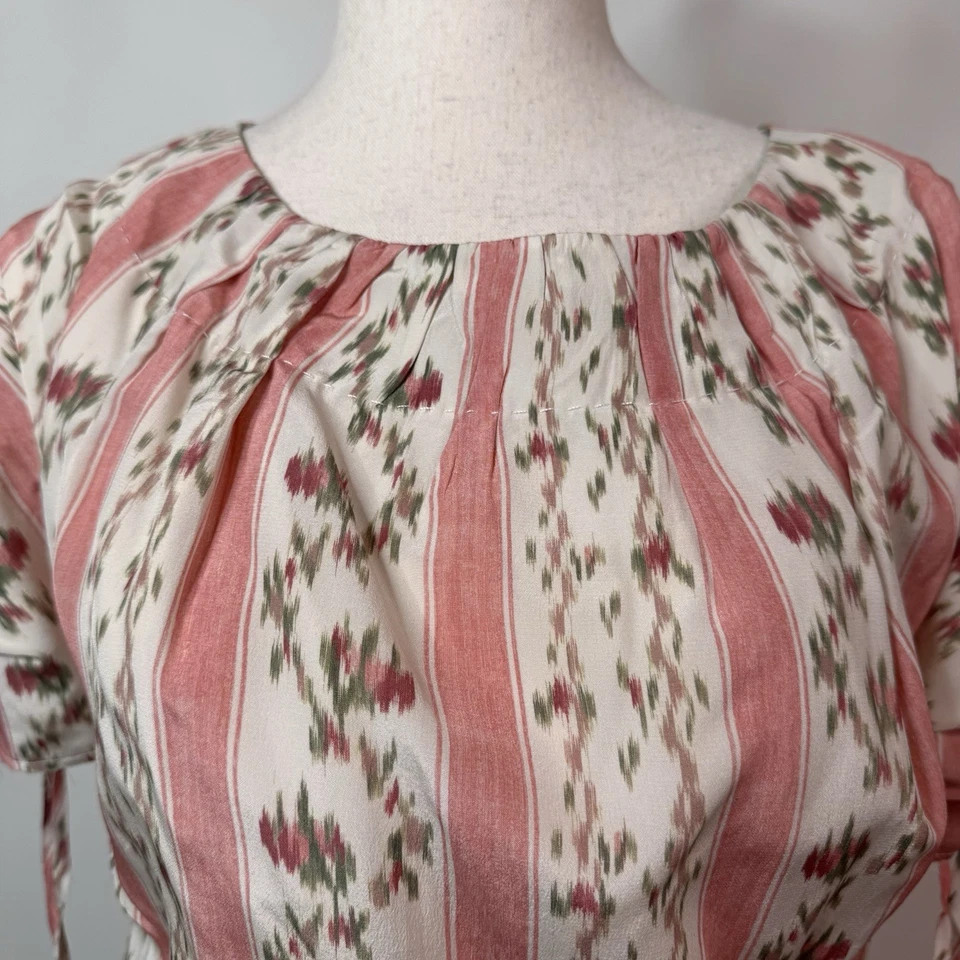 Blusa Top Colección Brock Rayas Floral Seda Histórica Manga Abullonada Talla 6 Nueva con Etiquetas  Foto 2 de 4