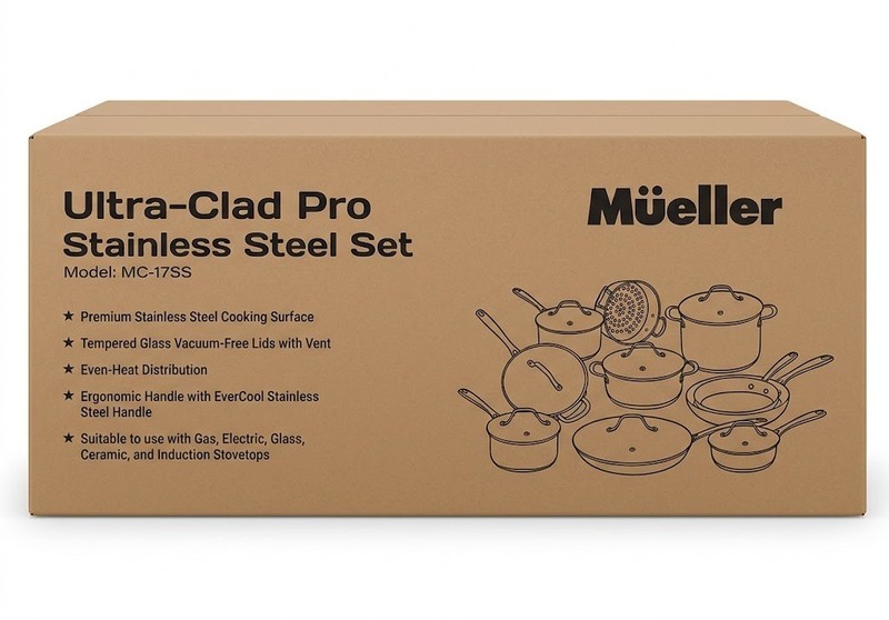 Mueller Pots and Pans Set 17-Piece, Ultra-Clad Pro Stainless Steel Cookware Set