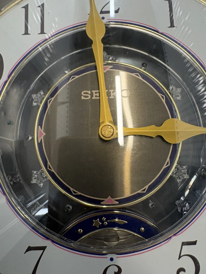 Relógio de parede Seiko melodias em movimento trompete anjos COMO ESTÁ - Imagem 4 de 4