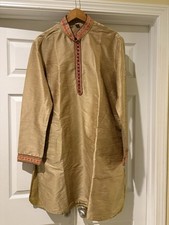 Indian Pakistani Men s Kurta 44 Bronze With Maroon Pajama