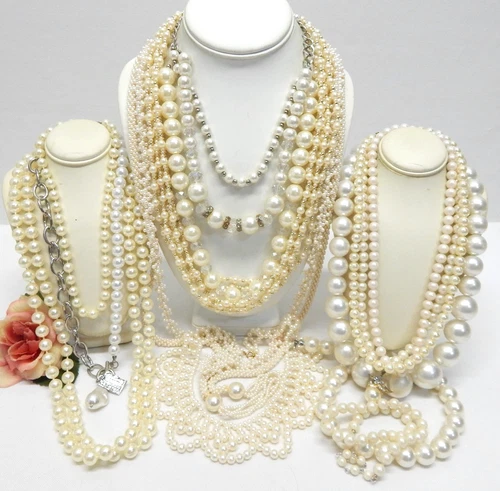 VINTAGE TO NOW FAUX PEARL BEAD COSTUME JEWELRY NECKLACE LOT