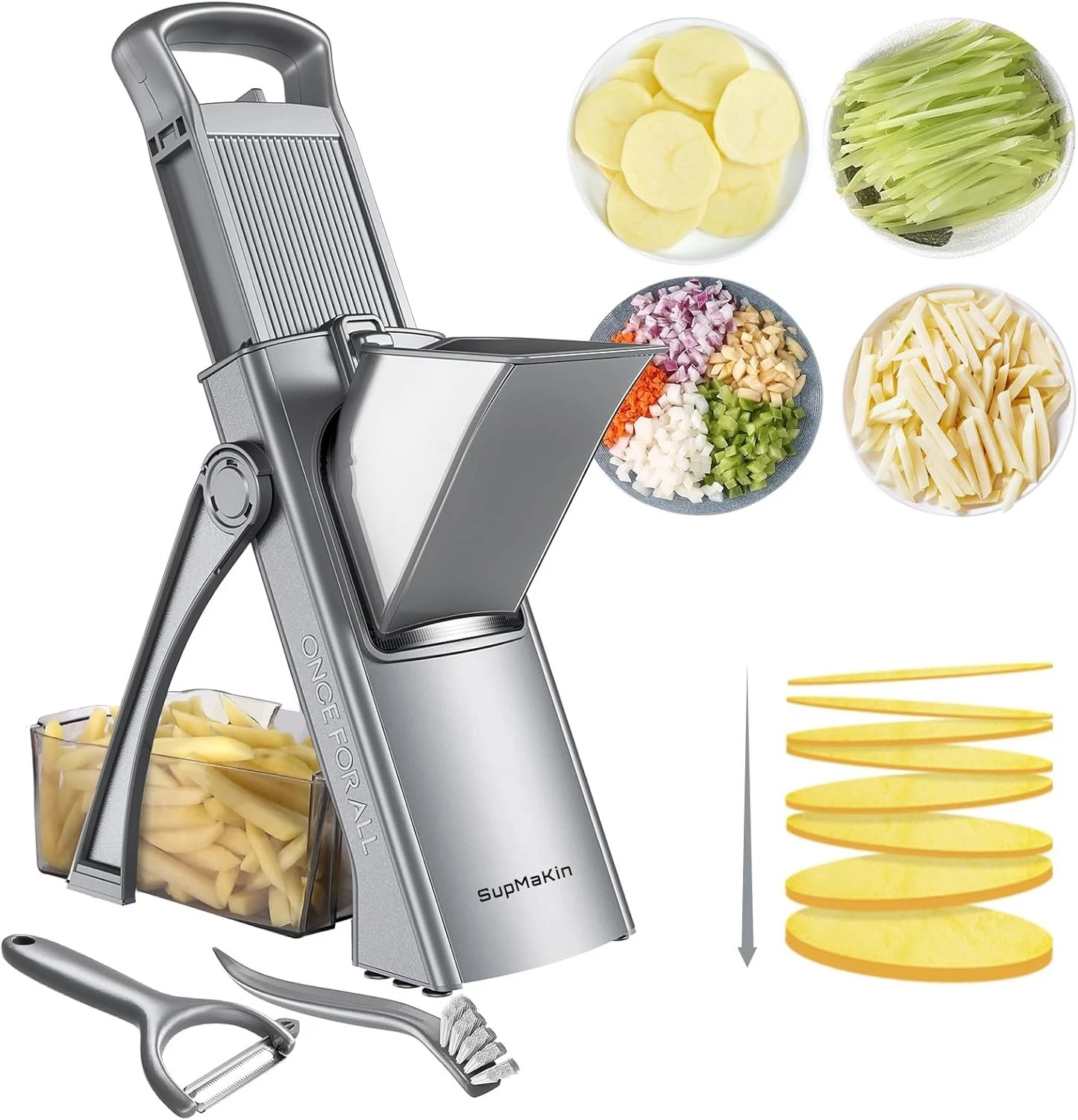 SupMaKin Upgrade Safe Mandoline Slicer for Kitchen,Adjustable Potato Slicer