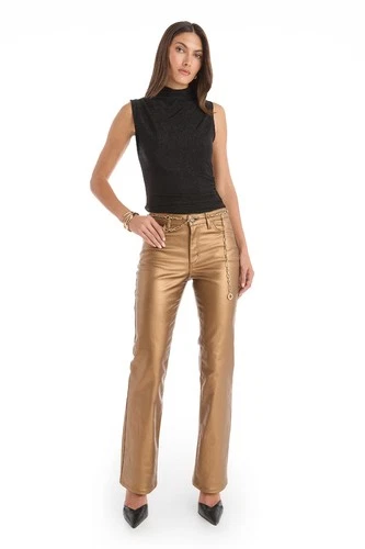 Aria Coated Flare Jean Gold Metallic Classic  THE NOLI SHOP