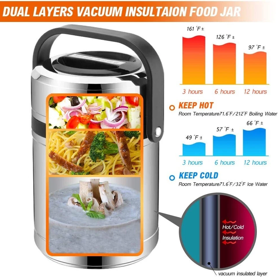 Termos Para Comida Grande 61 Oz Caliente Calentador De Portatil Acero Inoxidable Foto 4 de 4