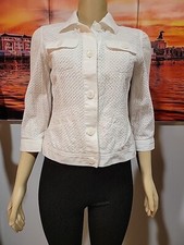Chico's White Size 0 Eyelet Buttons Down Dressy Light Jacket Cropped C