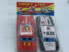 Police Unopened Lucky Toy-Japan 2 Pack Tin Police Highway Patrol Fire Chief