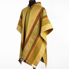 Lightweight Baby Alpaca Wool Poncho Handmade S.American Artisans Slate Amber
