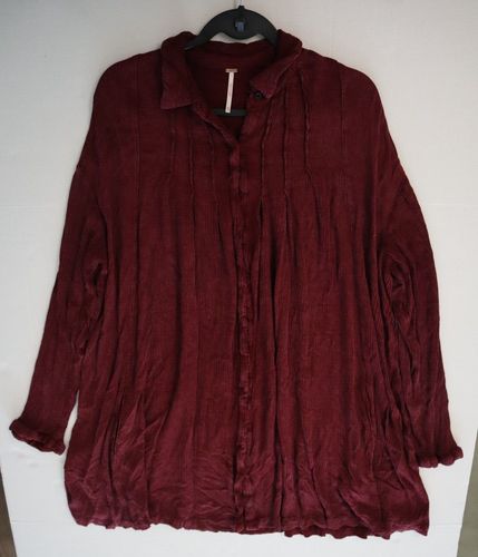 Free People Women's Sz XS Maroon Spin Me Oversized Button Down Shirt Dress $128 - Picture 4 of 7