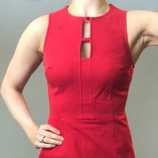 Banana Republic Red Orange Bodycon Dress Midi Slit Keyhole Stretch Fitted Work 2