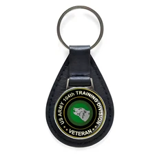 US Army 104th Training Division Veteran Black Leather Keychain Silver Keyring