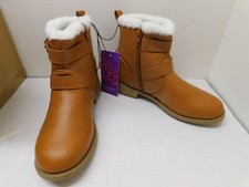 Rampage Girl's Slip On Winter Boots with Faux Fur Trims and Buckle Straps Size 3