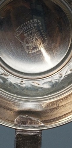 Pair Vintage German Glass Beer Stein w/ Pewter Lid & Crest Etched - Picture 9 of 10