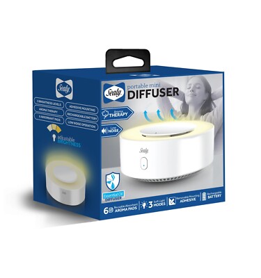 Sealy Portable Mini Diffuser 6 Aroma Pads Rechargeable Battery 3 Light Modes