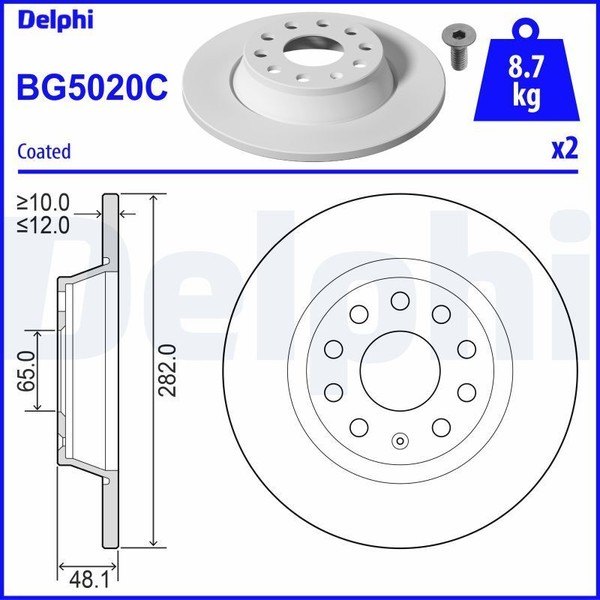 2X Delphi BG5020C Bremsscheibe FüR Audi Seat Skoda VW-image