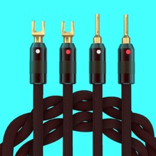 Pair Pure Copper OFC Silver Plated HIFI Speaker Cable with Spade Pin Banana Plug