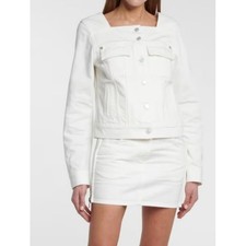 Givenchy Women's White Denim Jean Trucker Jacket Size L Square Neckline $1275